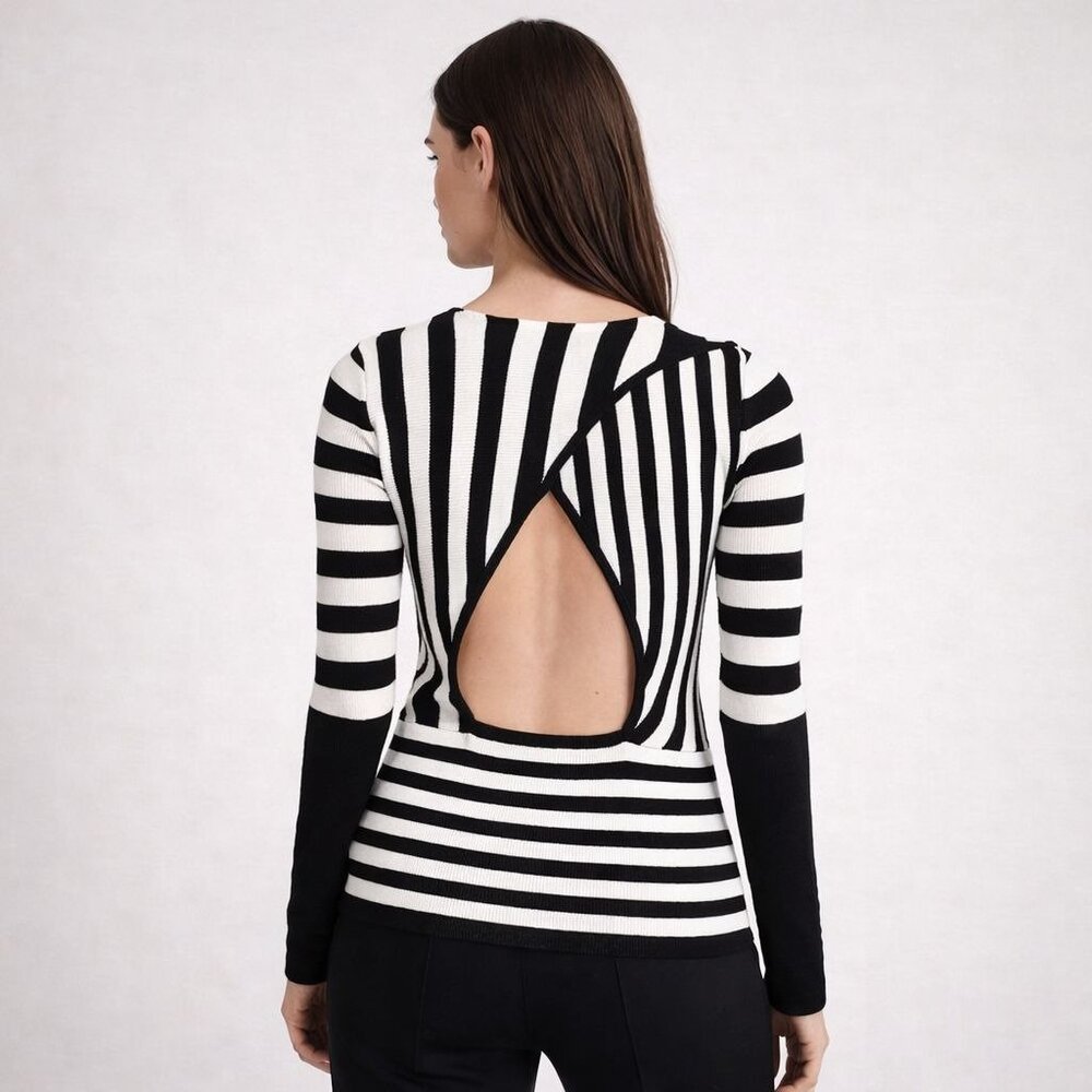 TOME Collective x RTR Striped Twist-Front Open-Back Merino Wool Blend Sweater XS - Picture 11 of 16